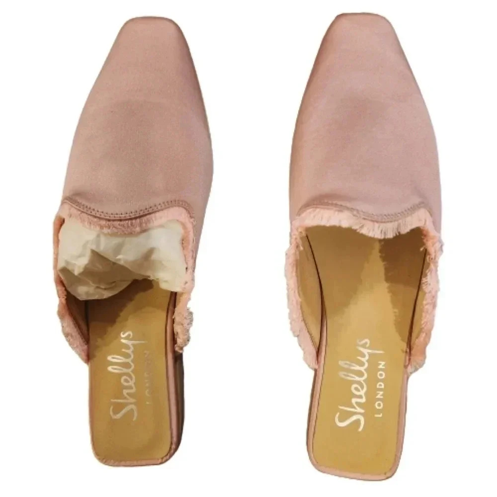 Shellys London "Kat" light pink fringed loafer mule Size 6.5 NWT IN BOX